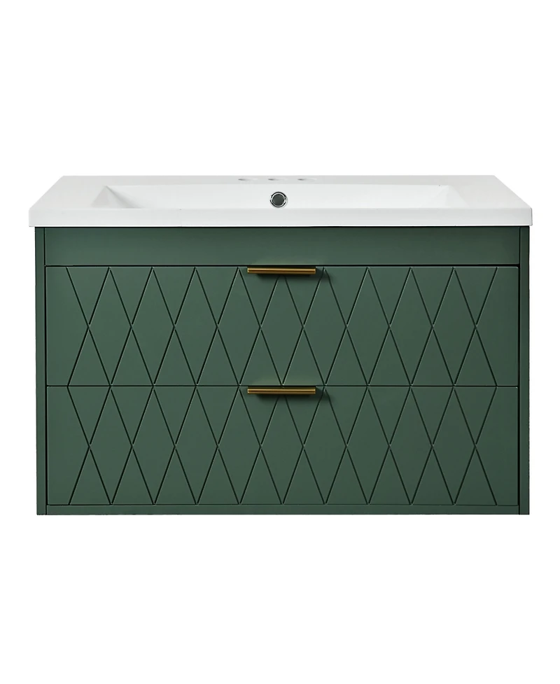 Casainc 30" Floating Bathroom Vanity With Resin Sink and 2 Drawers, Solid Wood Construction