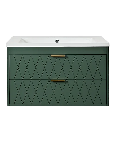 Casainc 30" Floating Bathroom Vanity With Resin Sink and 2 Drawers, Solid Wood Construction