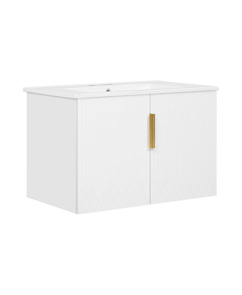 Casainc 30" Bathroom Vanity with Ceramic Sink and 2 Doors, Vintage Style Storage Cabinet