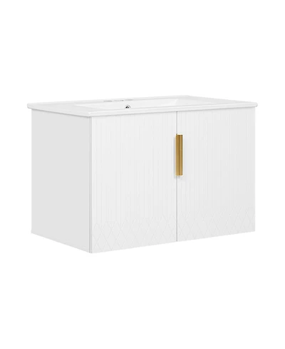 Casainc 30" Bathroom Vanity with Ceramic Sink and 2 Doors, Vintage Style Storage Cabinet