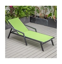 LeisureMod Marlin Patio Chaise Lounge Chair With Armrests in Black Aluminum Frame