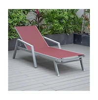 LeisureMod Marlin Patio Chaise Lounge Chair With Armrests in Grey Aluminum Frame