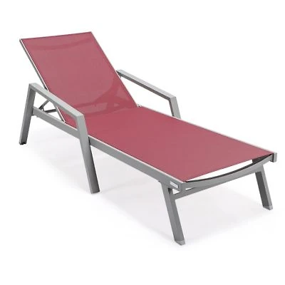 LeisureMod Marlin Patio Chaise Lounge Chair With Armrests in Aluminum Frame