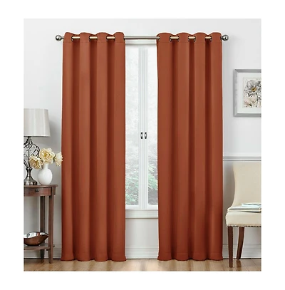 Kate Aurora Basic Jacquard 2 Piece Blackout Grommet Top Hotel Window Curtains - 52 in. W x 84 in. L, Pumpkin Spice