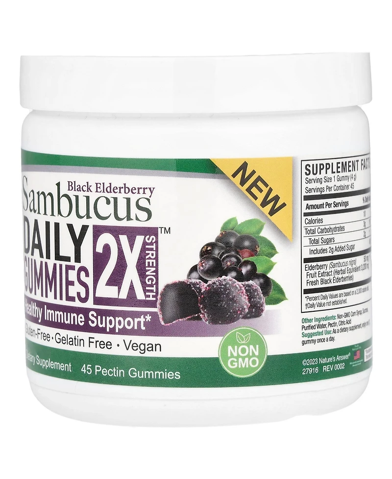 Nature's Answer Black Elderberry Sambucus Daily Gummies 2X Strength 3 200 mg