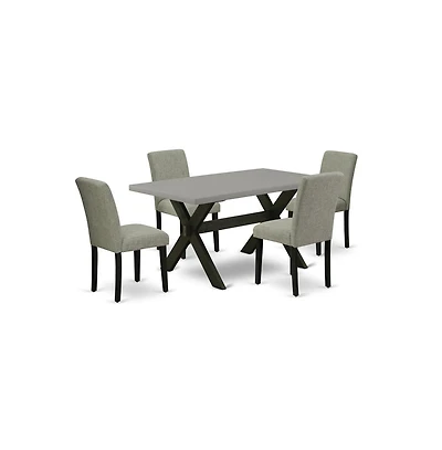 East West Furniture 5-Pc Modern Dining Table Set - 4 Parson Dining Chairs and 1 Modern Rectangular Cement Kitchen Table Top with High Chair Back