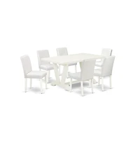 East West Furniture 7-Piece Fashionable Kitchen Table Set a Superb Linen White Dining Room Table Top and 6 Excellent Pu Leather Padded Chairs with Sty