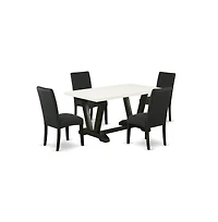 East West Furniture 5-Pc Dining Table Set- 4 Upholstered Dining Chairs with Black Linen Fabric Seat and Stylish Chair Back