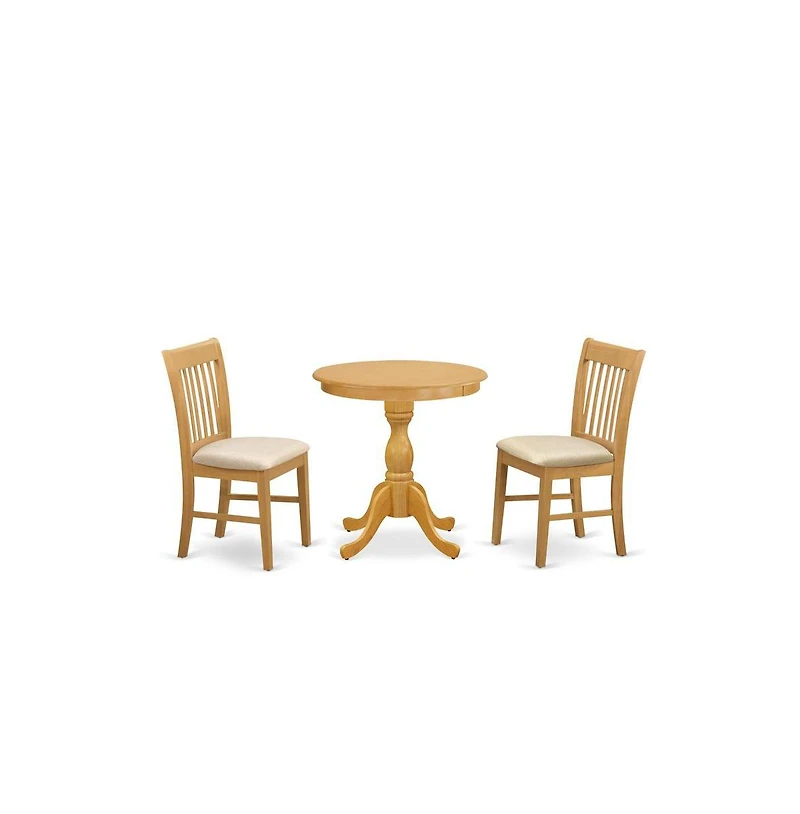 East West Furniture 3-Pc Modern Dining Set - 2 Mid Century Dining Chairs and 1 Kitchen Dining Table (Oak Finish)