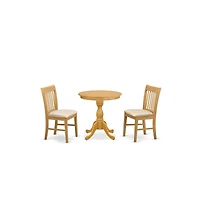 East West Furniture 3-Pc Modern Dining Set - 2 Mid Century Dining Chairs and 1 Kitchen Dining Table (Oak Finish)
