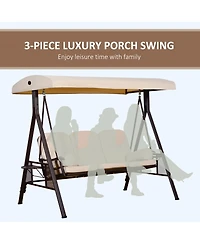 Outsunny 3-Seat Patio Swing w/ Tilt Canopy, Cushions & Cup Tray,
