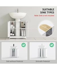 Homcom Wooden Under Sink Bathroom Storage Cabinet 3 Shelves Vanity,