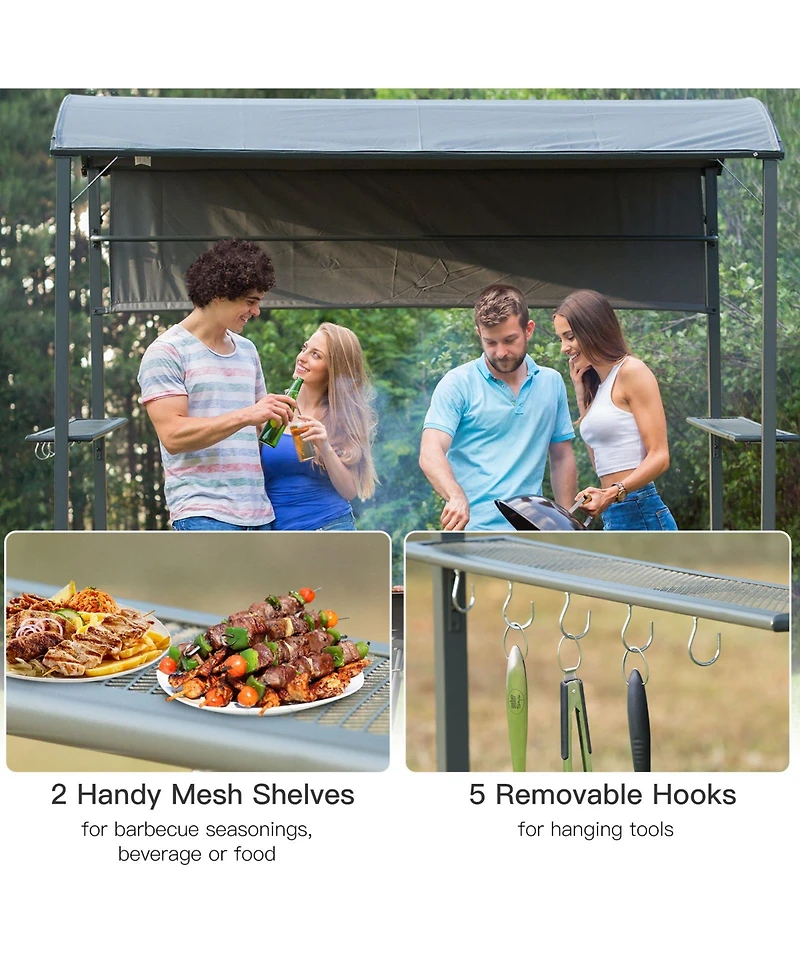 Outsunny 7ft Outdoor Double-tier Bbq Grill Canopy Gazebo w/ 2 Shelf, 5 Hooks