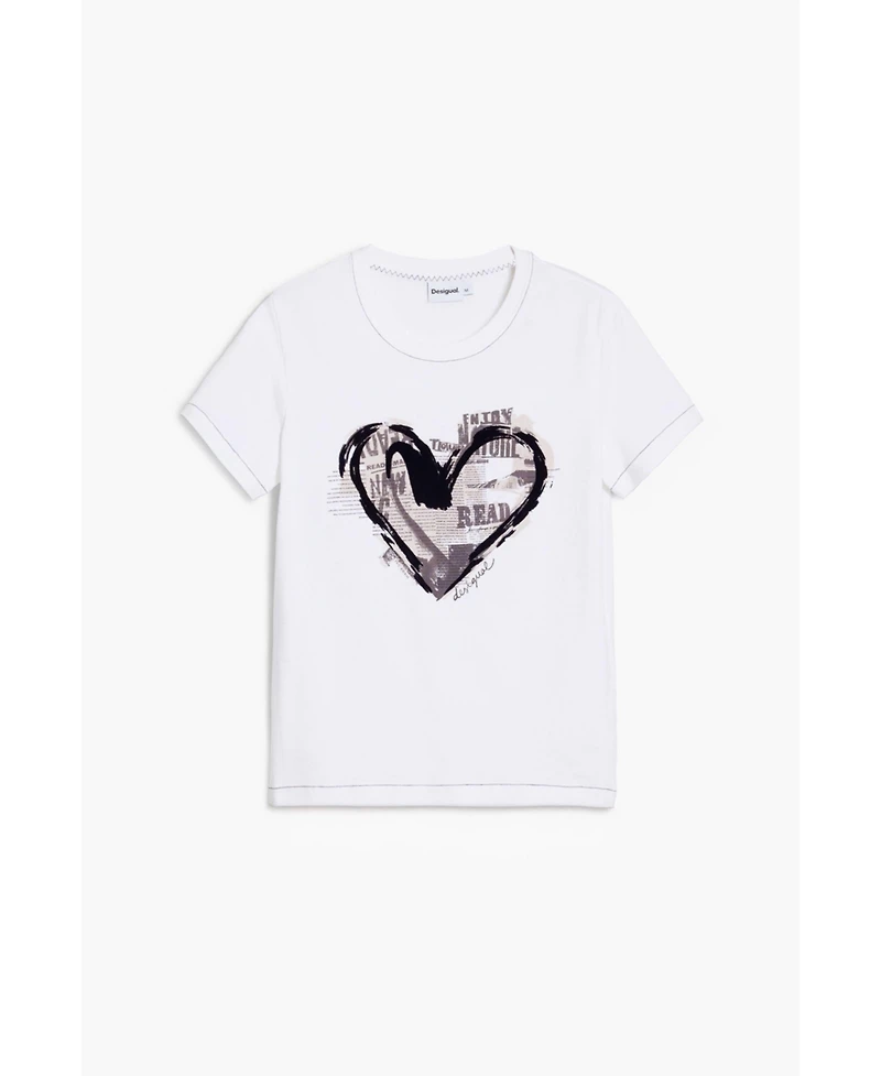 Desigual Women's Newspaper heart T-shirt