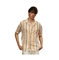 Campus Sutra Men's Coral Orange & Saltbox Beige Multitrack Knit Oversized Shirt