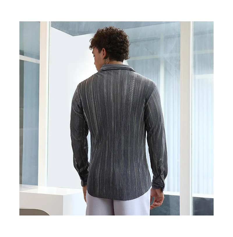 Campus Sutra Men's Icy Blue & Metallic Silver Pleat-Creased Shirt