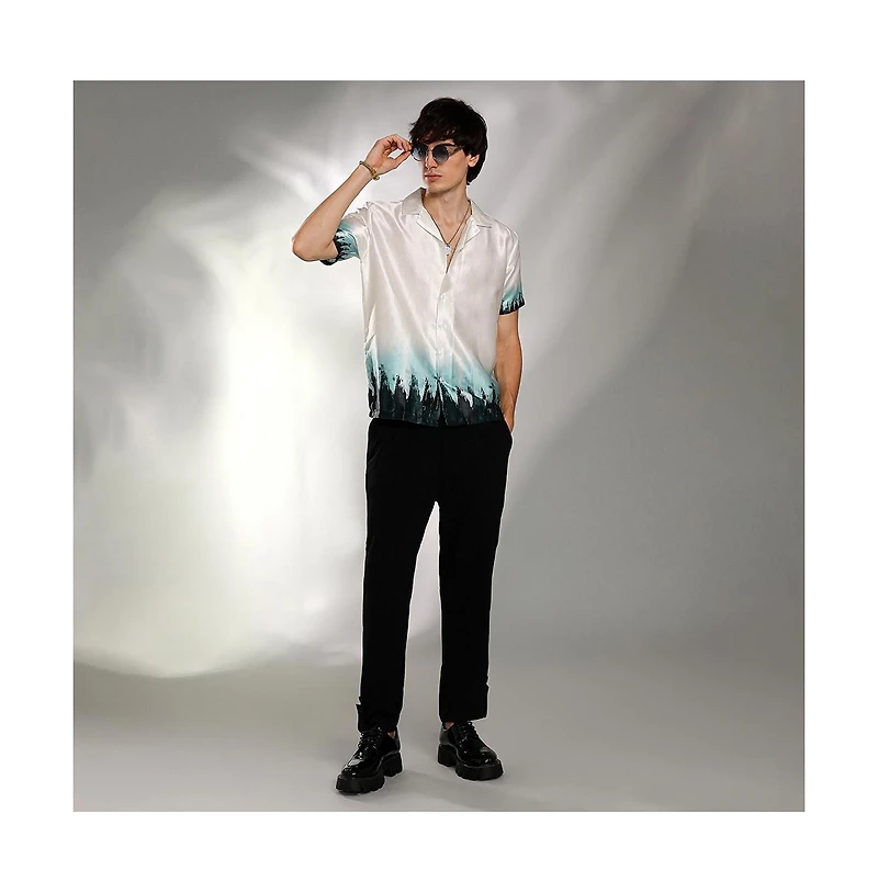 Campus Sutra Men's Ivory White & Pine Green Ombre Shirt