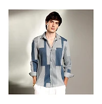 Campus Sutra Men's Cloud Grey & Lapis Blue Retro-Pleat Shirt