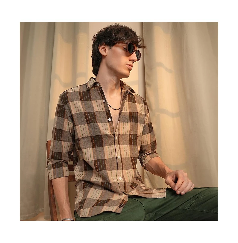 Campus Sutra Men's Chocolate Brown Chalk-Buffalo Check Shirt