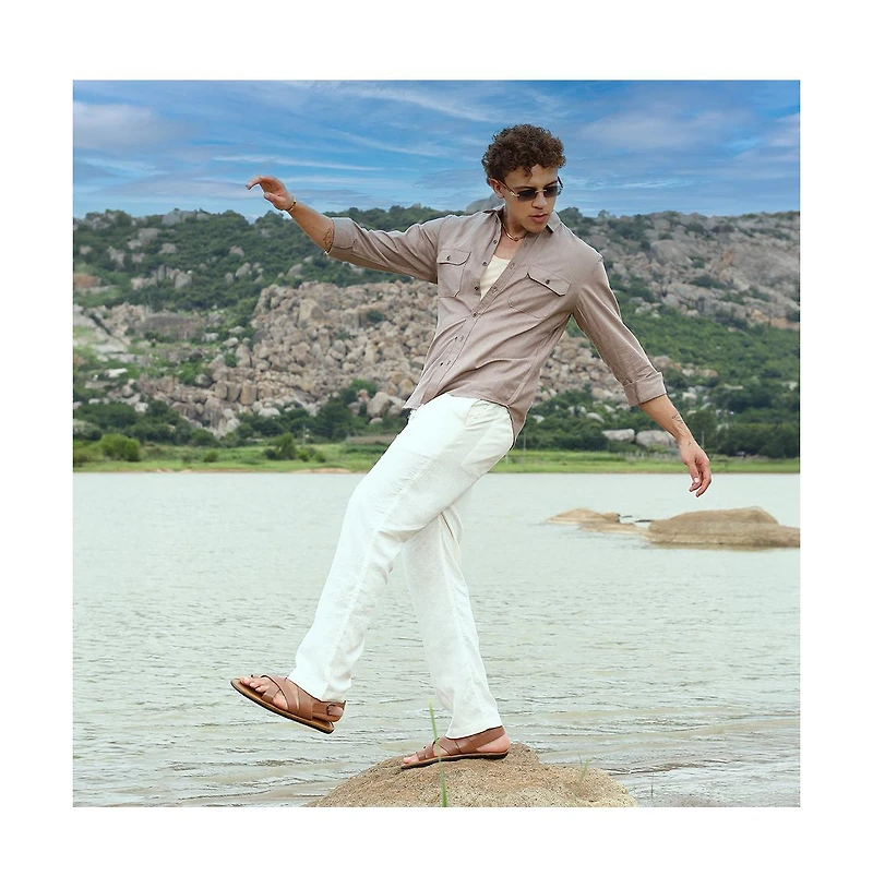 Campus Sutra Men's Peanut Brown Heathered Utility Shirt