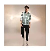 Campus Sutra Men's Sage Green Tartan Plaid Shirt