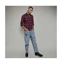 Campus Sutra Men's Navy Blue & Red Tartan Plaid Shirt