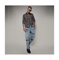 Campus Sutra Men's Cobalt Blue & Mustard Yellow Tartan Plaid Shirt