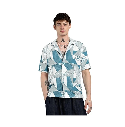 Campus Sutra Men's Steel Blue Oversized Geometric Lined Shirt