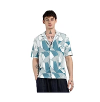 Campus Sutra Men's Steel Blue Oversized Geometric Lined Shirt