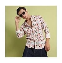 Campus Sutra Men's Blue & Pink Leaf Strokes Shirt
