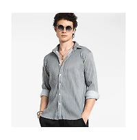 Campus Sutra Men's Midnight Black & Powder White Pleat-Creased Shirt