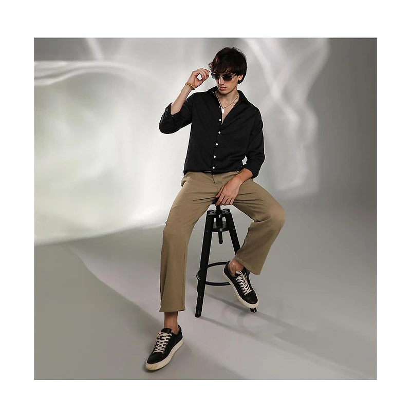 Campus Sutra Men's Onyx Black Abstract-Textured Shirt