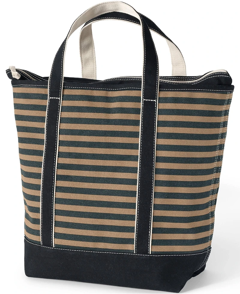 Lands' End Large Print 5 Pocket Zip Top Canvas Tote Bag