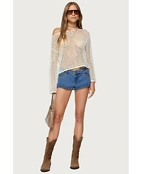 Edikted Womens Grommet & Stud Denim Micro Shorts