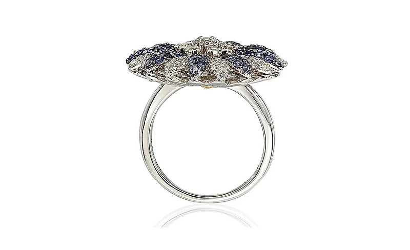 Suzy Levian Sterling Silver Sapphire & Created White Flower Ring