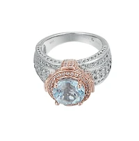 Suzy Levian New York Two-Tone Sterling Silver Round Cut Center Topaz Cocktail Milano Ring