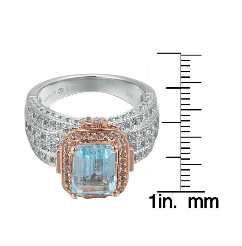 Suzy Levian New York Two-Tone Sterling Silver Emerald Cut Center Topaz Cocktail Milano Ring
