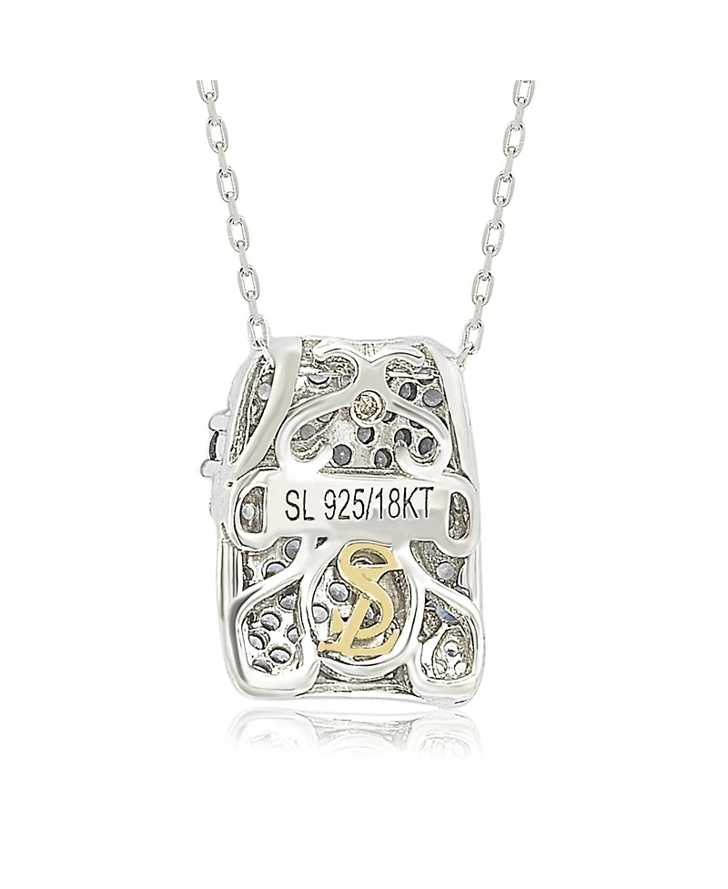Suzy Levian New York Sterling Silver Sapphire & Created White Pave Floral Pendant Necklace