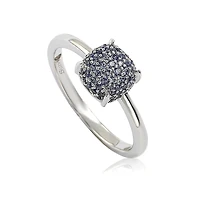 Suzy Levian Sterling Silver Sapphire Pave Puff Solitaire Ring