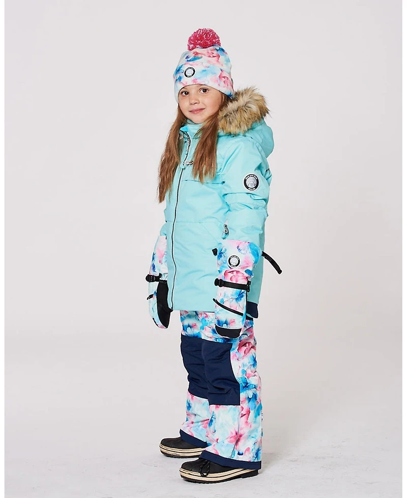 Deux par Girl Lined Knit Pompom Hat Blue Flower Print - Toddler|Child