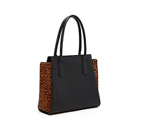 Susu Black Leather Tote Bag with Leopard Print Sides Large Women's Shoulder Bag for Work, Travel, and Everyday Use