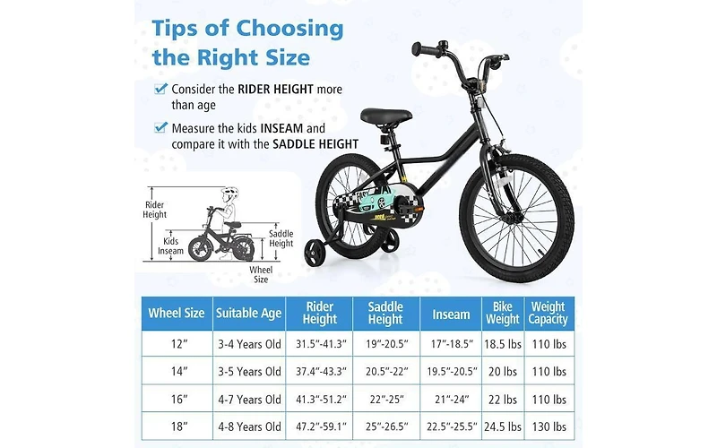 18 Inch Kids Bike Adjustable for Ages 4-8 with Low-Step Frame