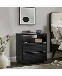 Casainc Nightstand with Charging Station & Outlet Hole 2 Solid Wood Drawers