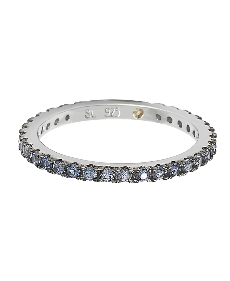 Suzy Levian Sterling Silver Sapphire Single Row Eternity Band Ring