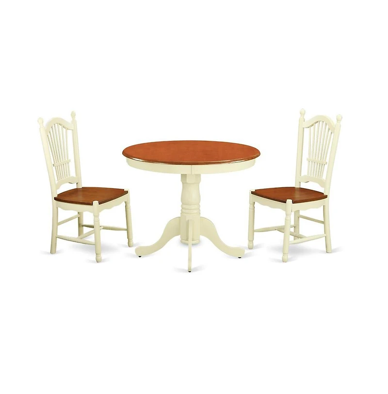East West Furniture 3 Pc Kitchen Table set-Kitchen Table and 2 Kitchen Dining Chairs
