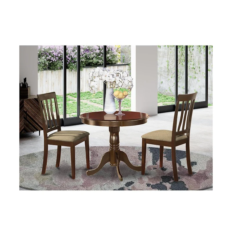 East West Furniture 3 Pc small Kitchen Table and Chairs set-round Table plus 2 Kitchen Dining Chairs