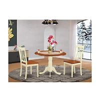 East West Furniture Dining set - 3 Pcs with 2 Wood Chairs Buttermilk