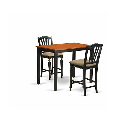 East West Furniture 3 Pc Dining counter height set-pub Table and 2 Kitchen Dining Chairs