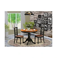 East West Furniture 3 Pc Dining Table with 2 Leather Chairs in Black and Cherry