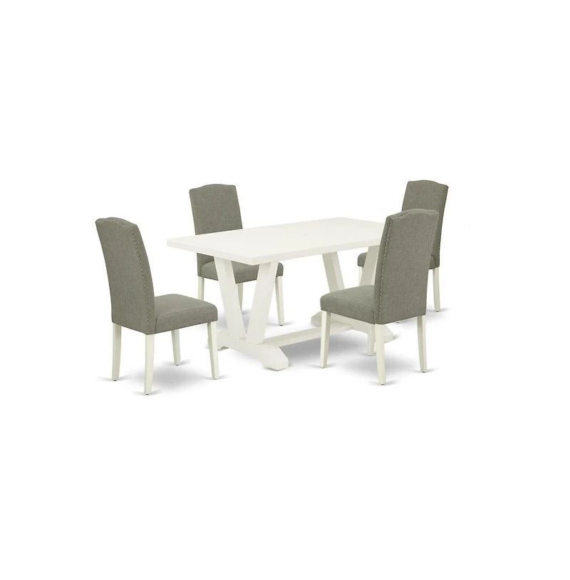 East West Furniture 5-Pc Dining Set Included 4 Dining chairs Upholstered Nails Head Seat and Stylish Chair Back and Rectangular Dining room Table with